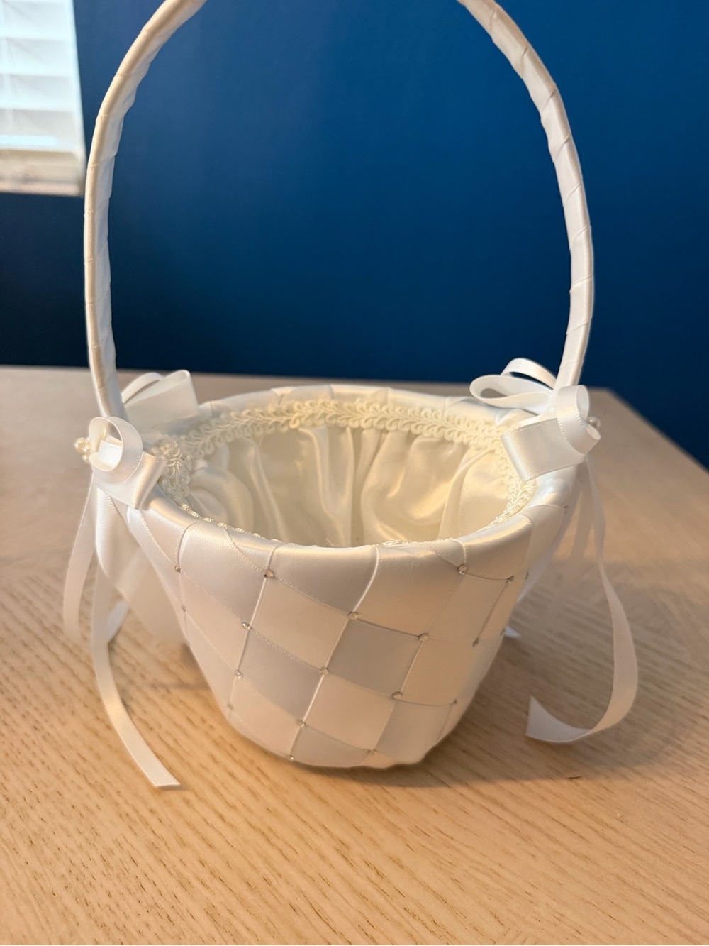 Wedding Flower Girl Satin Rhinestone Basket